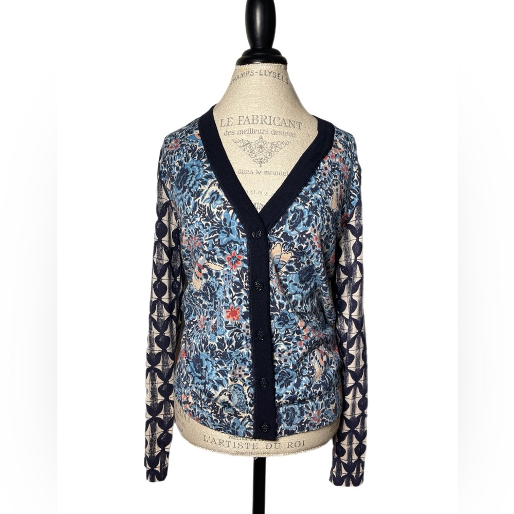Tory Burch Blue and Navy Patterned Cardigan